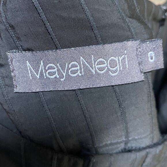 Maya Negri Wide Leg Cropped Pants Textured Pinstripe Side Split Pockets Black 0 - Picture 11 of 12